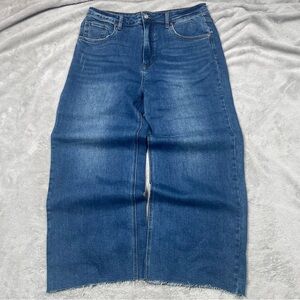 Bayeas High Rise Wide Leg Jeans Womens 34x26 Blue Denim Cropped Stretch BYW8015